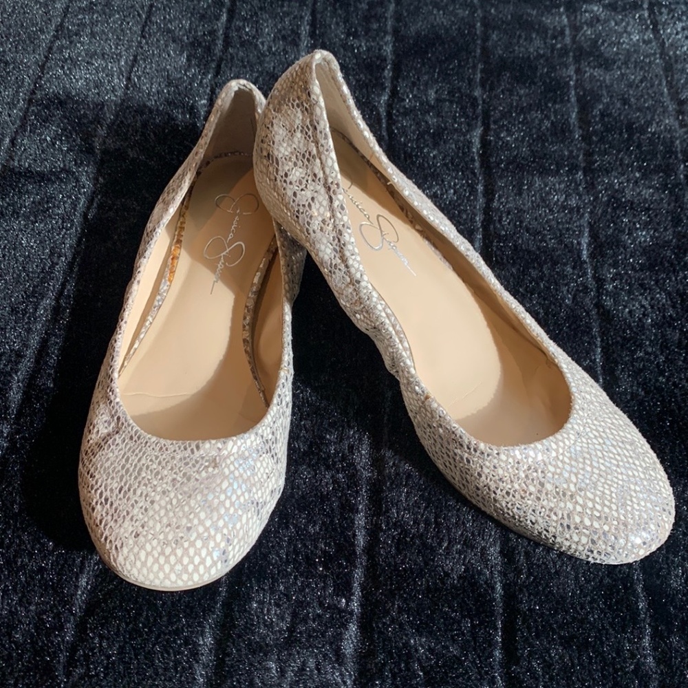 Jessica Simpson Angelique metallic python print ballet flats size 8B